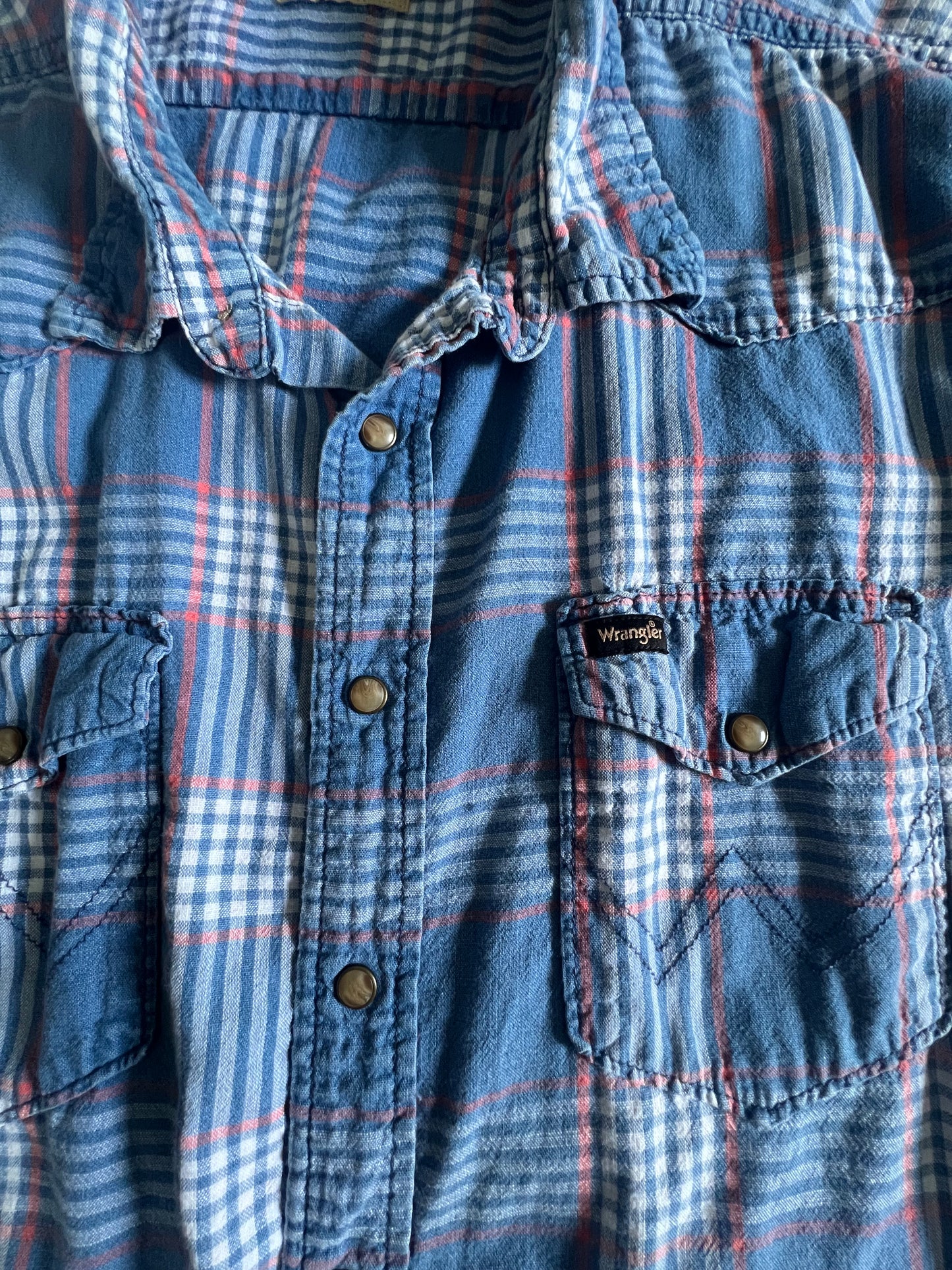 Vintage 90’s Wrangler Short Sleeve Pearl Snap Plaid Shirt XXL