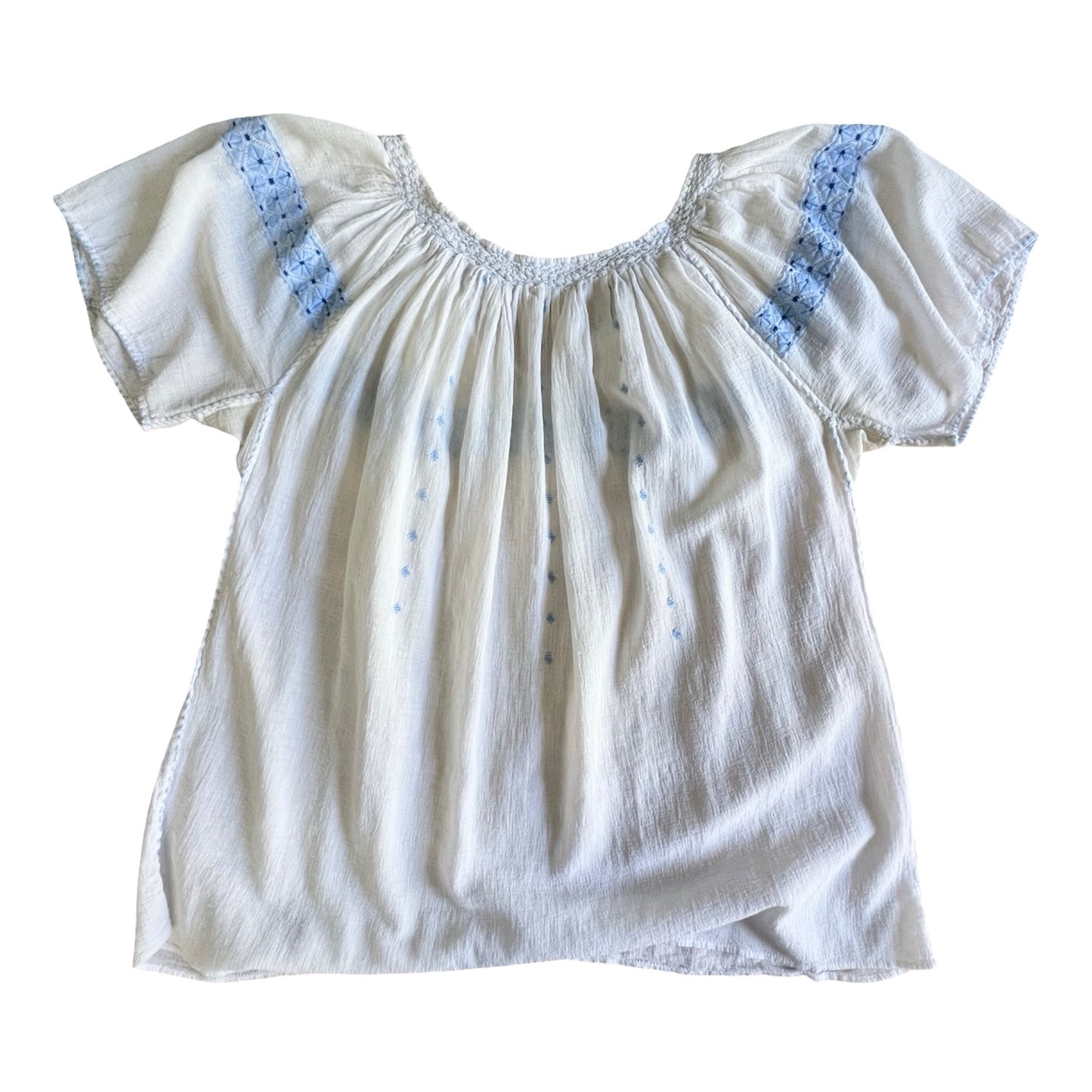 Vintage 60’s Romanian Embroidered Short Sleeve Gauze Top S/M