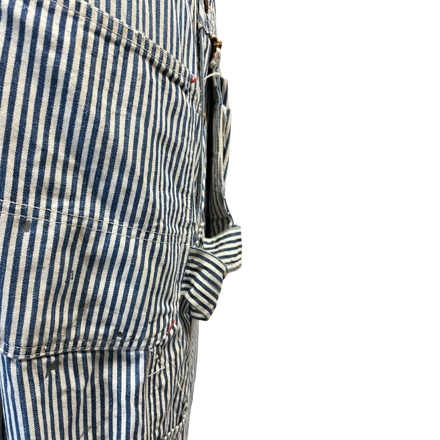Very Rare Vintage 1940’s/50's Distressed Pay Day Square Bak Union Made Sanforized Sail Cloth Hickory Striped Apron Bib Overalls