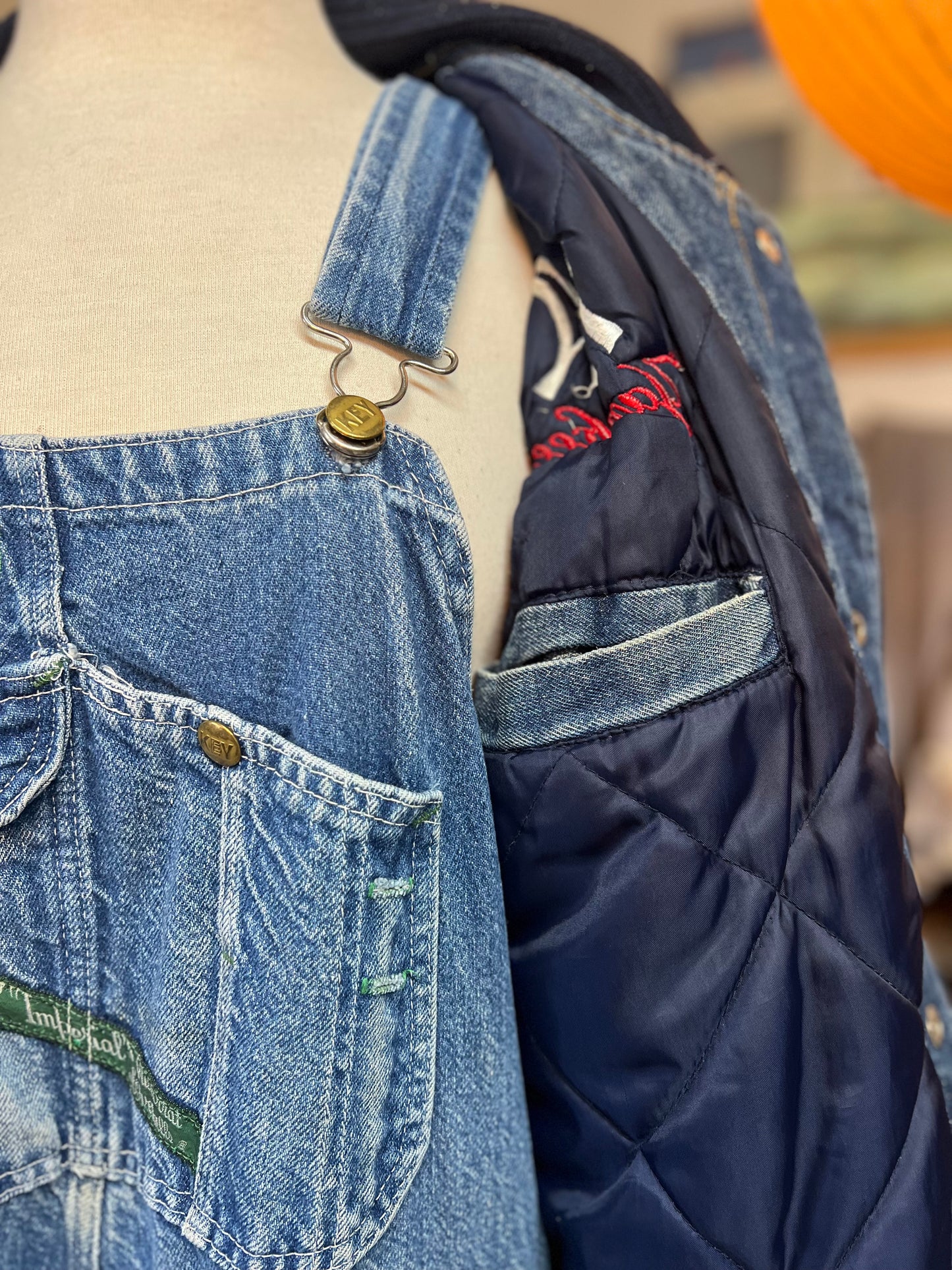Vintage 80’s Adidas X Yankees Distressed Denim Varsity Jacket XL