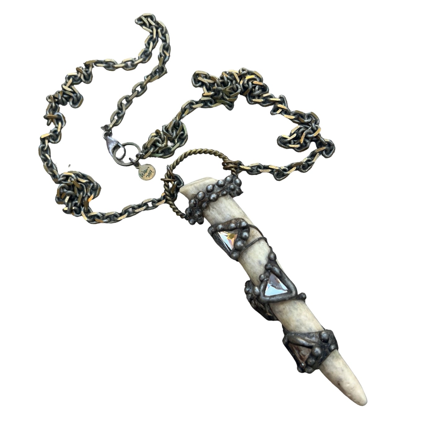 RARE Signed Mikal Winn 2014 Crystal Antler Brutalist Statement Necklace