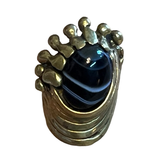 Vintage 60’s Modernist Brass Onyx Ring 6