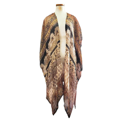 Vintage India Gauze Reworked Kimono Cape Silver Lurex O/S