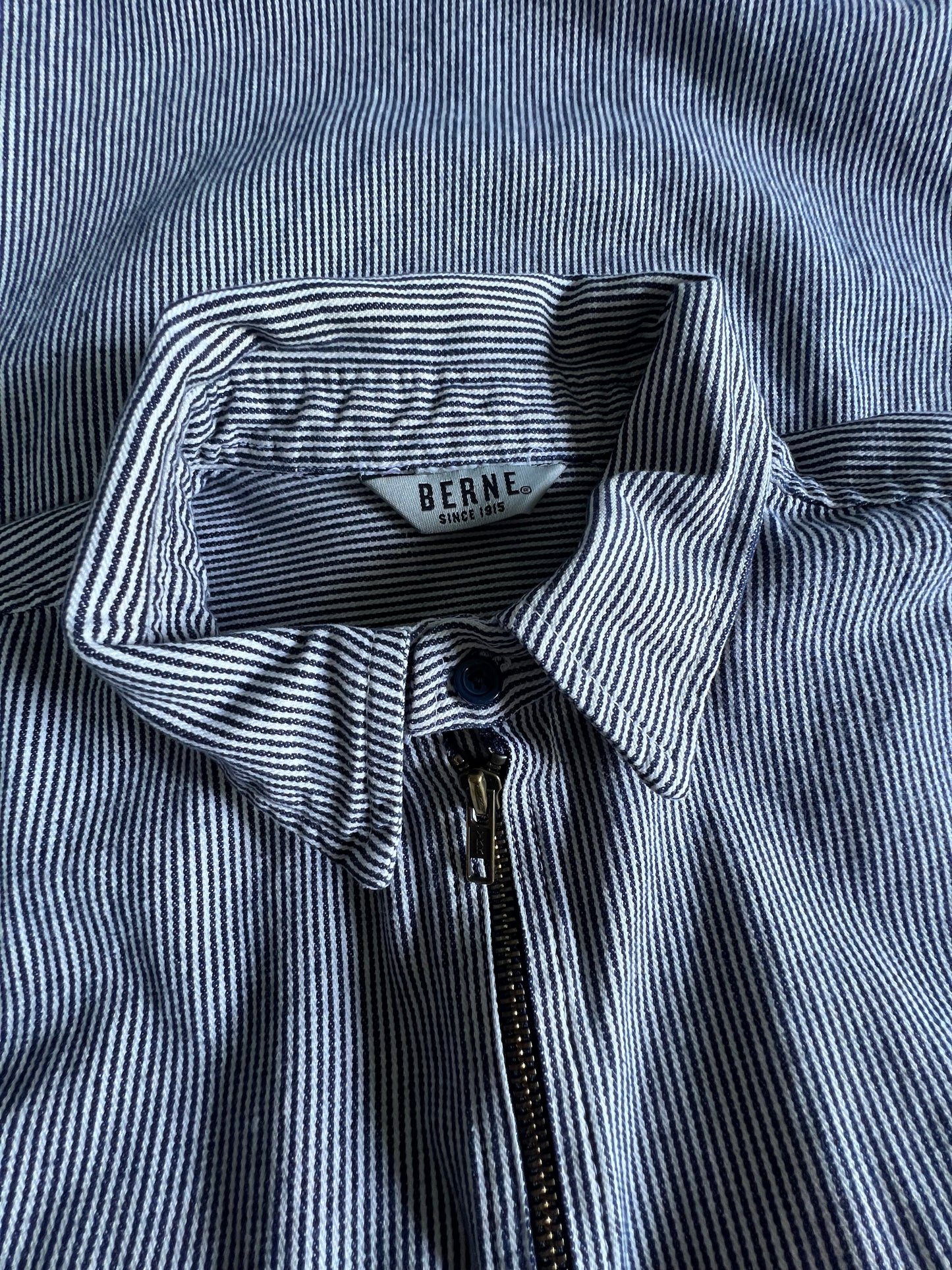 Vintage 90’s Denim Railroad Stripe Zip Front Work Shirt XL