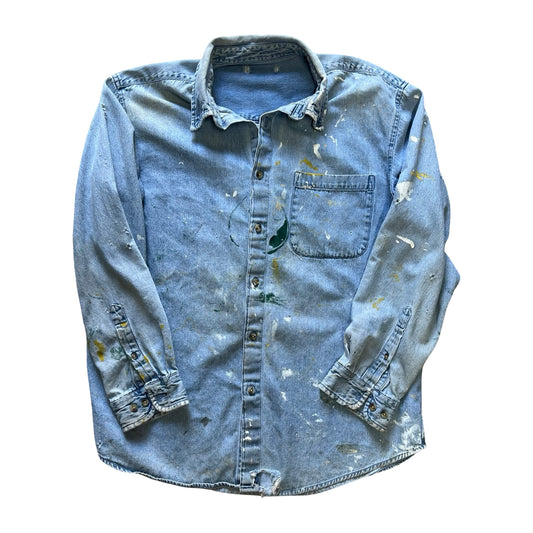 Vintage 80’s Heavily Distressed Denim Shirt L