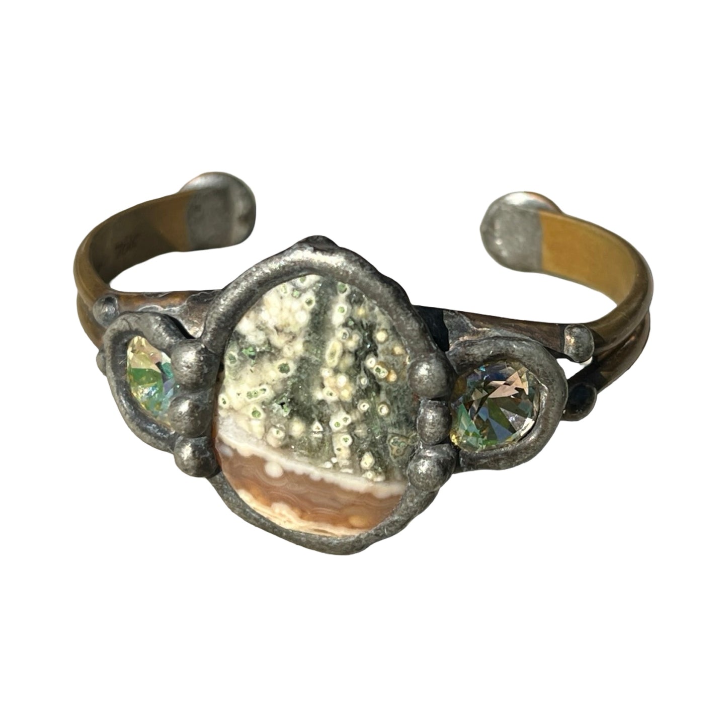 Signed Mikal Winn 2015 Stone & Crystal Brutalist Mixed Metal Cuff