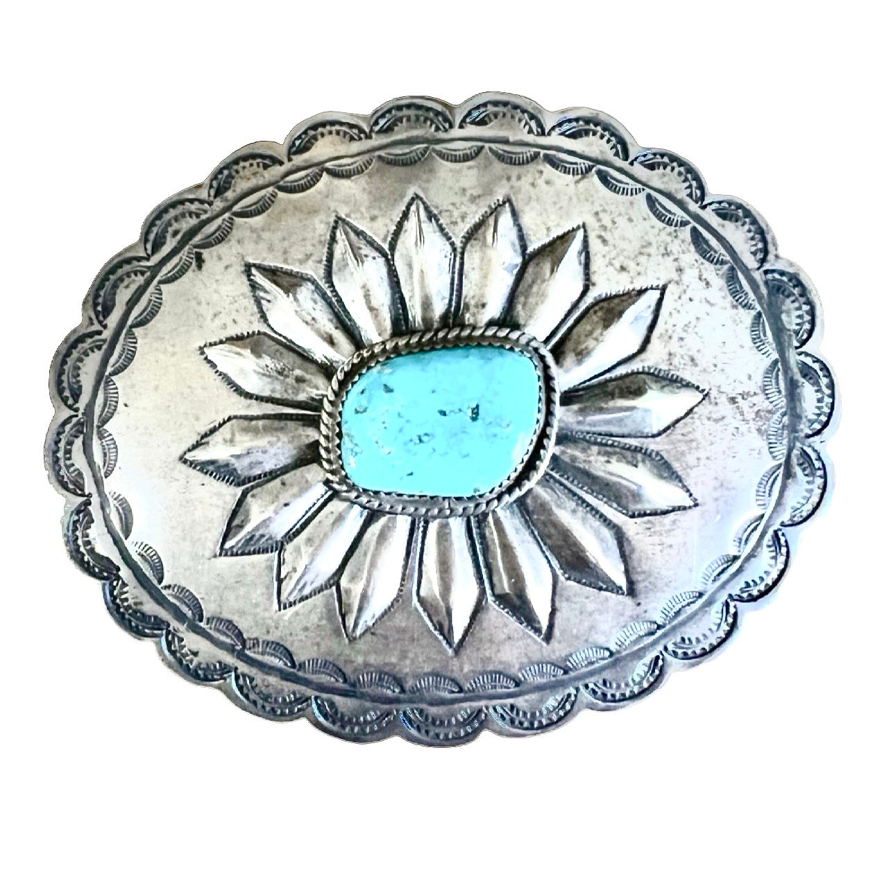 Vintage Navajo Sterling Silver & Turquoise Belt Buckle Hallmark FA