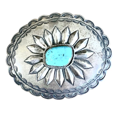 Vintage Navajo Sterling Silver & Turquoise Belt Buckle Hallmark FA