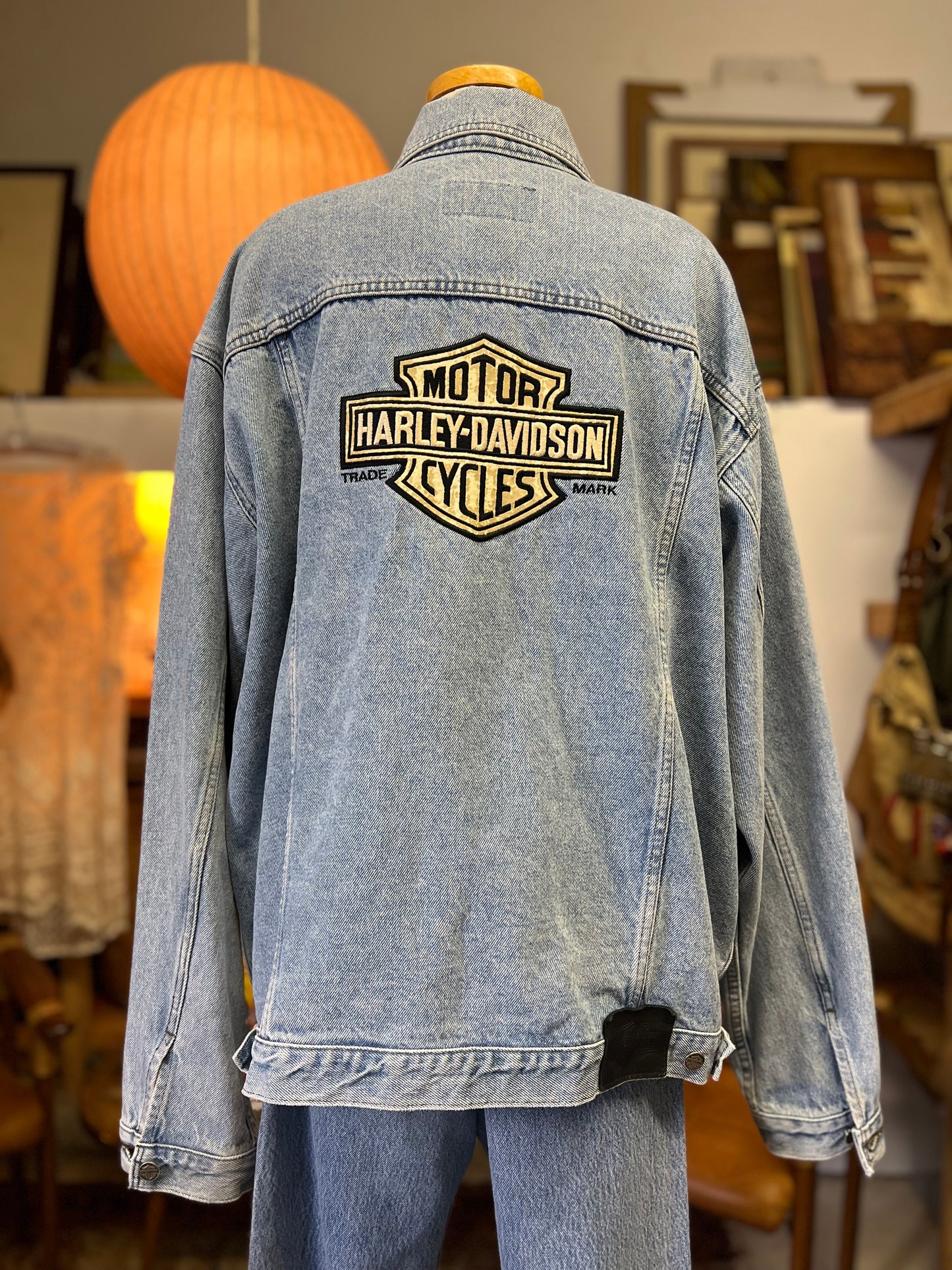 Vintage Harley Davidson Oversized Denim Jacket Back Patch XL