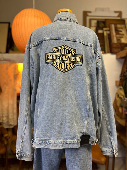 Vintage Harley Davidson Oversized Denim Jacket Back Patch XL