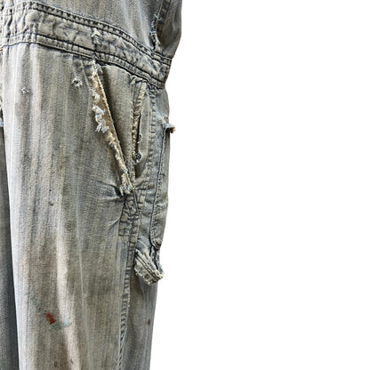 Vintage 1960’s Big Ben Herringbone Twill Heavily Distressed Cut Sleeve Sanforized Denim Jumpsuit 42