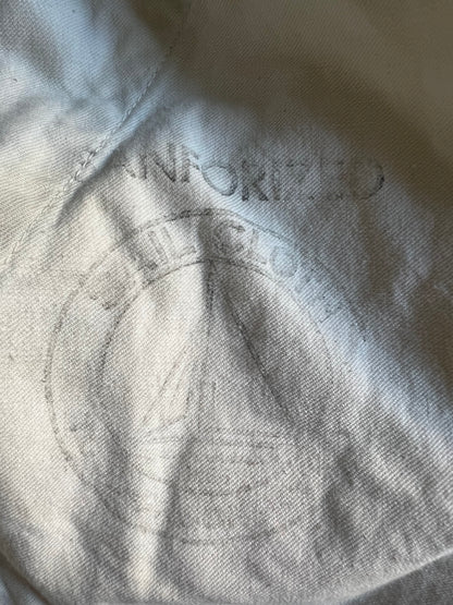 Very Rare Vintage 1940’s/50's Distressed Pay Day Square Bak Union Made Sanforized Sail Cloth Hickory Striped Apron Bib Overalls