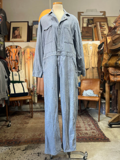 Vintage Dickies Herringbone Twill Distressed Denim Jumpsuit M 42R