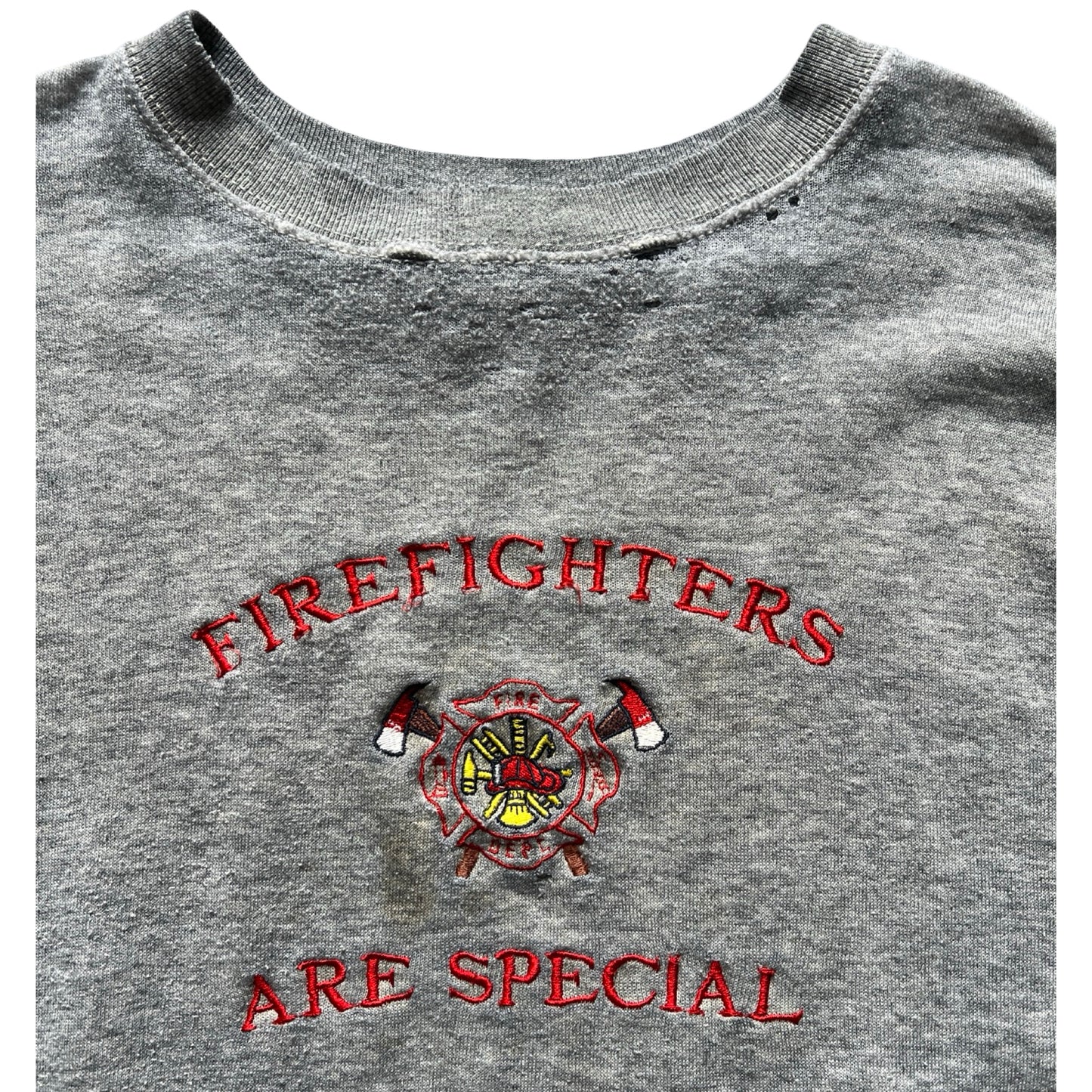 Vintage 80’s “Firefighters Are Special” Heavily Distressed Raglan Sweatshirt Worn to Perfection XL