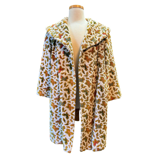 Vintage 60’s Chenille Butterlfy Shawl Collar Swing Coat L