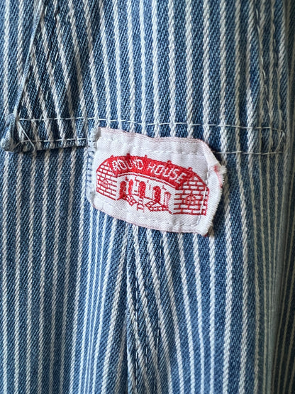 Vintage Round House Engineer Striped Overalls a/ Quilt Square Knee Patches