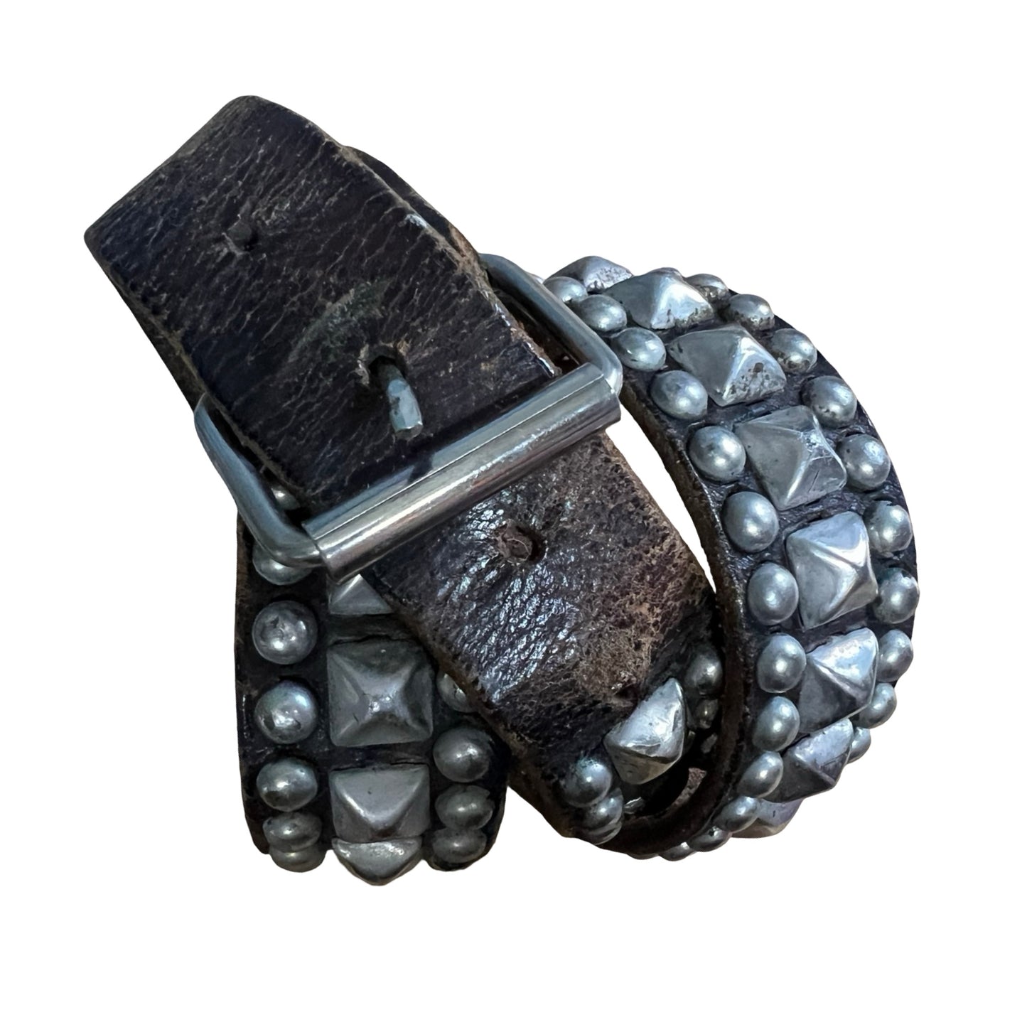 Rare Authentic 1980’s Vintage Distressed Punk Studded Belt Worn to Perfection 42”