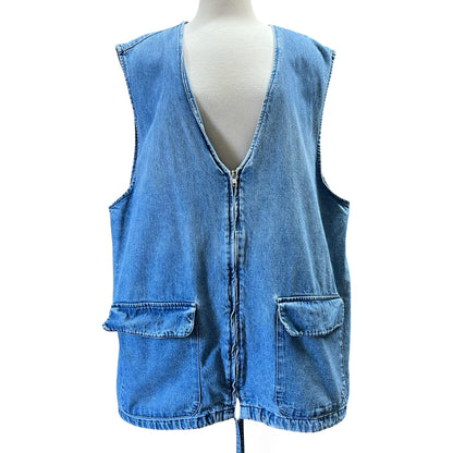 Vintage 80’s Cherokee Oversized Denim Zip Front Utility Vest XXL