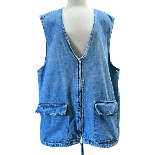 Vintage 80’s Cherokee Oversized Denim Zip Front Utility Vest XXL