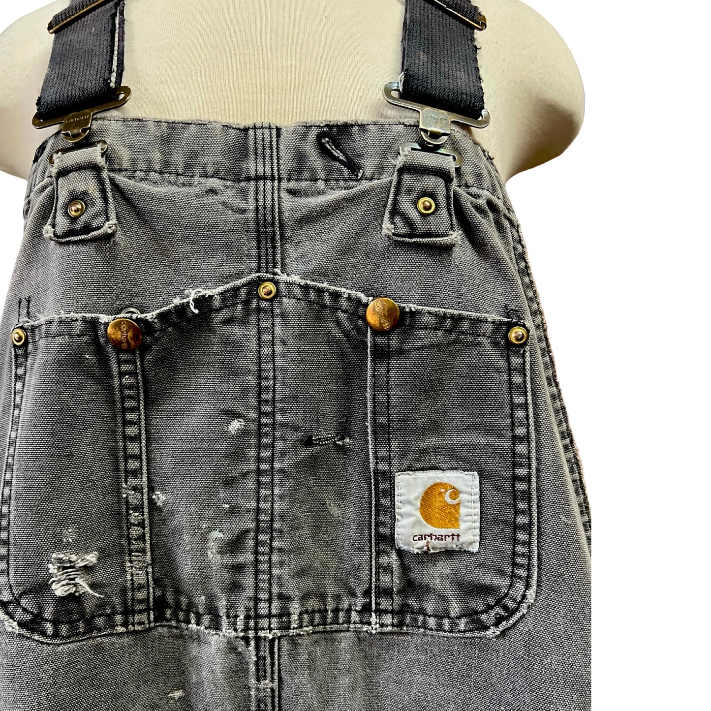 Vintage Heavily Distressed Carhartt Double Knee Faded Black Overalls