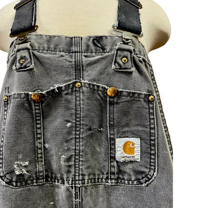 Vintage Heavily Distressed Carhartt Double Knee Faded Black Overalls