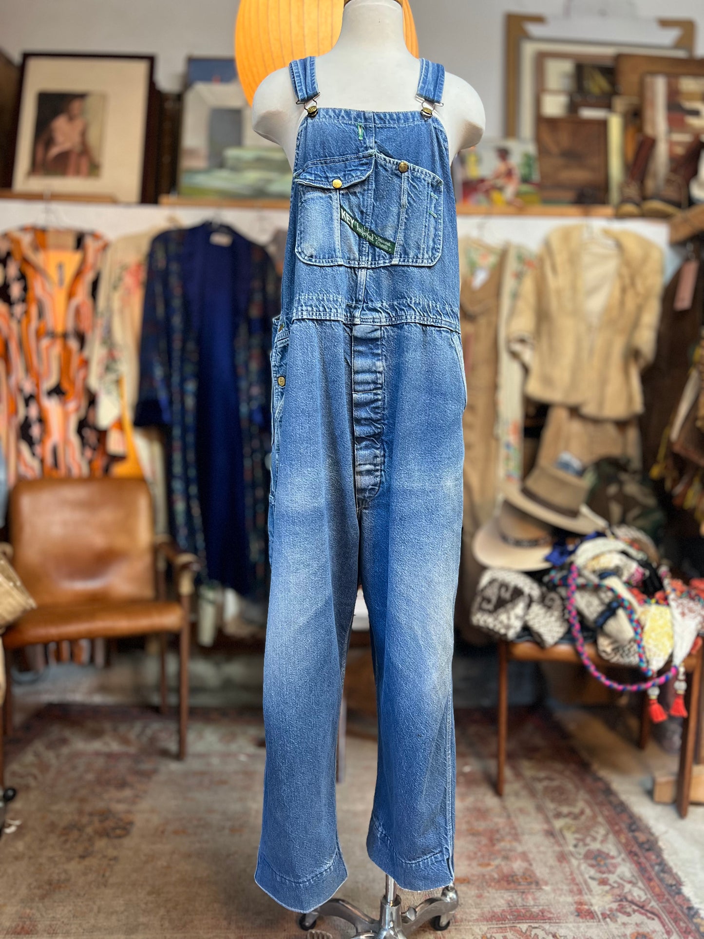 Vintage 1950’s Oversized Key Denim Overalls XXL