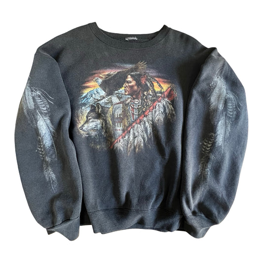 Vintage Native American Oversized Sweatshirt Feather Sleeves XL