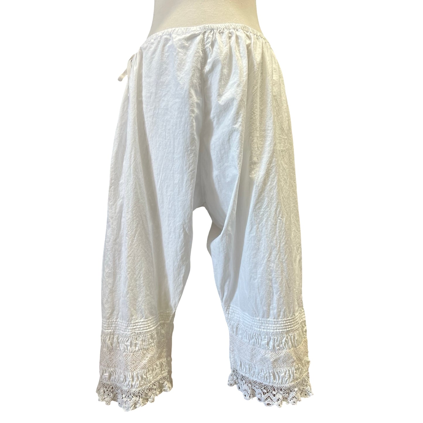 Vintage Antique Cotton Bloomers w/ Pin-tuck Lace Detail O/S