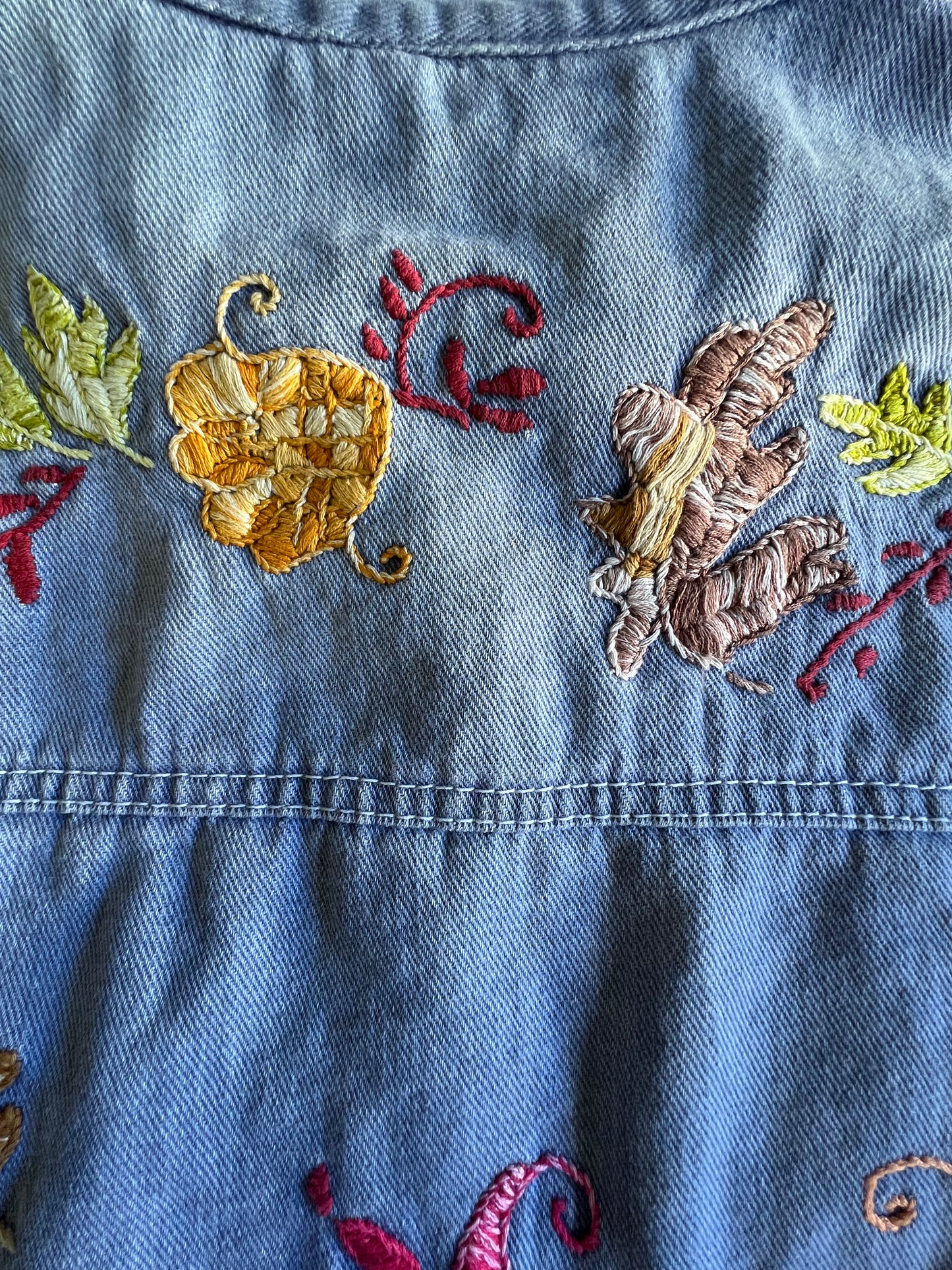 Vintage Rare 70’s KMart Hippie Denim Embroidered Metal Snap Front Shirt One Of A Kind Bohemian Treasure!