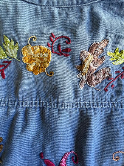 Vintage Rare 70’s KMart Hippie Denim Embroidered Metal Snap Front Shirt One Of A Kind Bohemian Treasure!