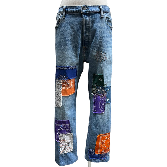Rare Rialto Jean Project for Free People Bandana Patched Levis 501 36