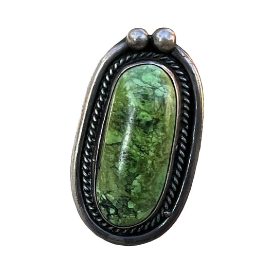 Vintage Old Pawn Green Turquoise Sterling Silver Ring 8