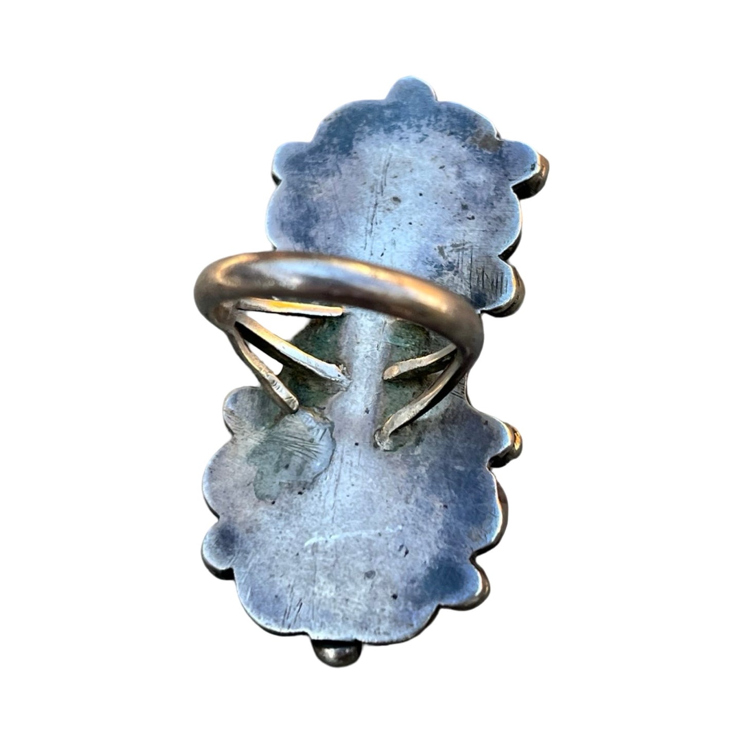Vintage Old Pawn Green Turquoise Two Stone Ring 7