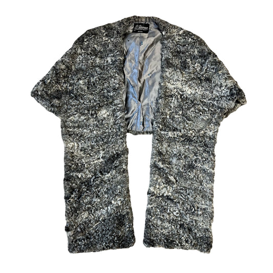 Vintage Salt & Pepper Curly Lamb Fur Stole