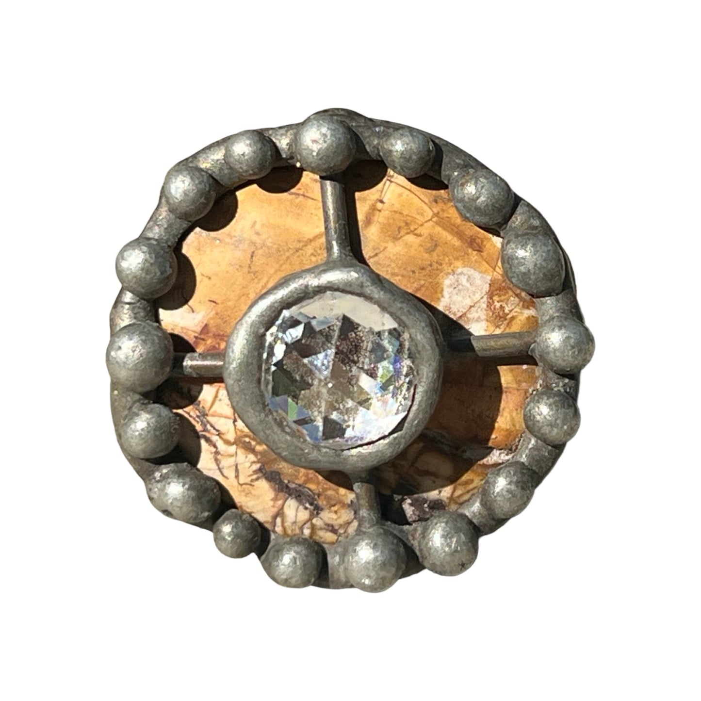 Signed Mikal Winn 2012 Crystal Mixed Metal Brutalist Ring Size 7