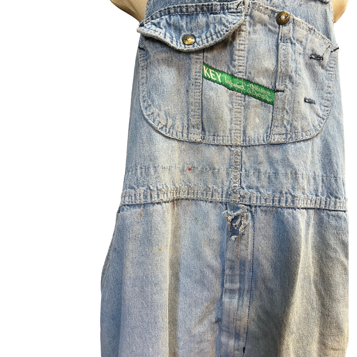 Vintage Distressed Key Imperial Denim Overalls Raw Hem