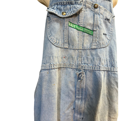 Vintage Distressed Key Imperial Denim Overalls Raw Hem