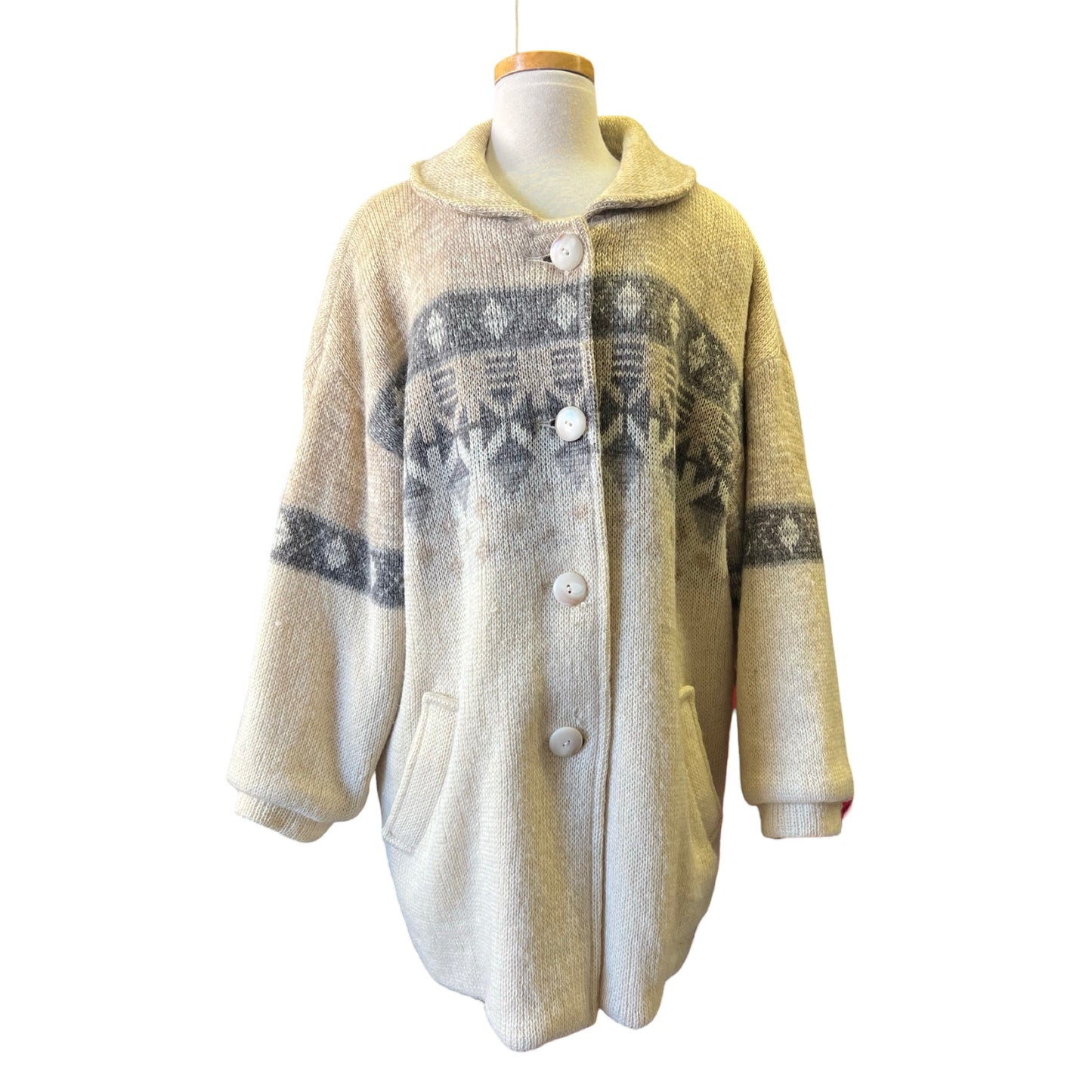 Vintage Alafoss of Iceland Nordic Print Button Front Sweater Coat L/XL