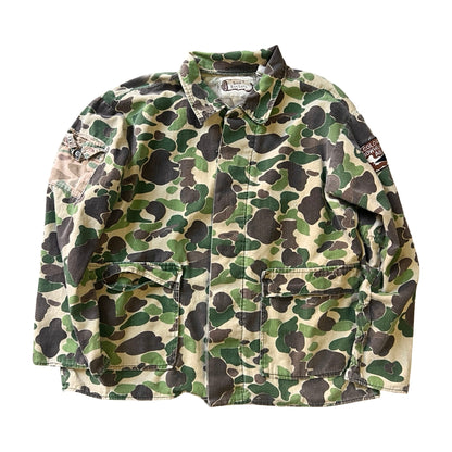 Vintage 1970’s Bow Benders Distressed Frogskin Camo Shirt Jacket XL