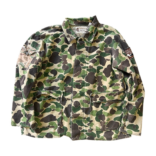 Vintage 1970’s Bow Benders Distressed Frogskin Camo Shirt Jacket XL