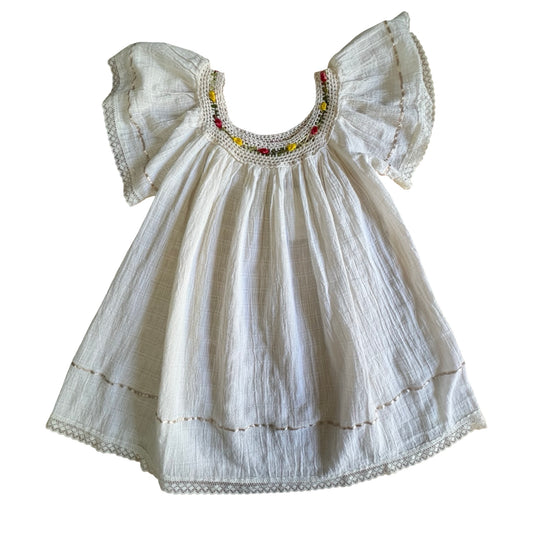 Vintage Gauze Angel Top Macrame Rainbow Flowers S/M