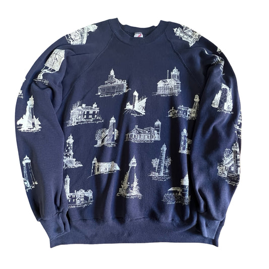 Vintage 80’s Oversized Raglan Lighthouses of Michigan Sweatshirt 2XL