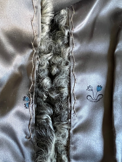 Vintage Salt & Pepper Curly Lamb Fur Stole