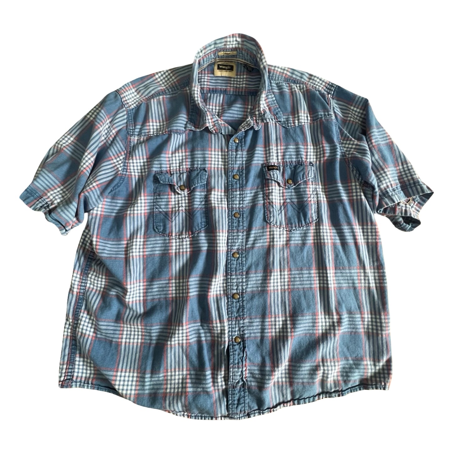 Vintage 90’s Wrangler Short Sleeve Pearl Snap Plaid Shirt XXL
