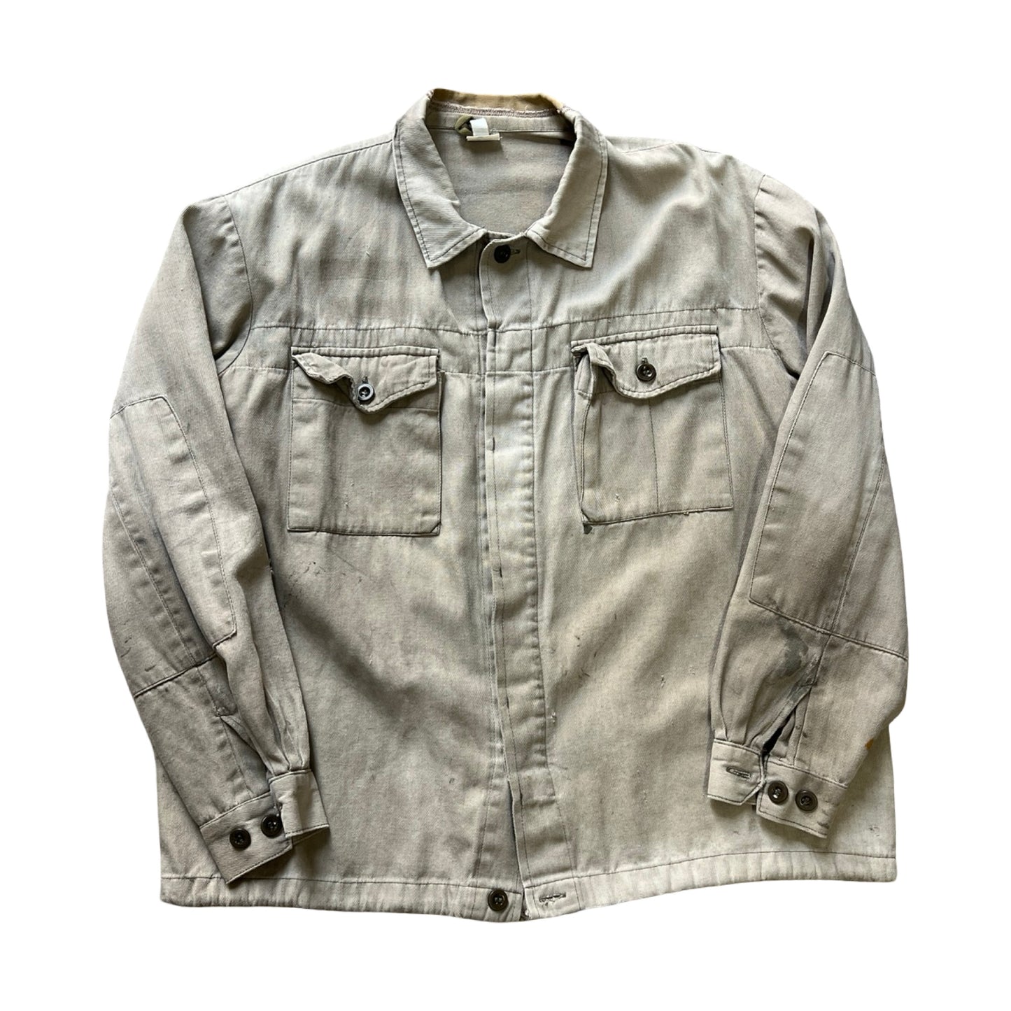 RARE Vintage European HBT Distressed Military Work Shirt Original Repairs XL