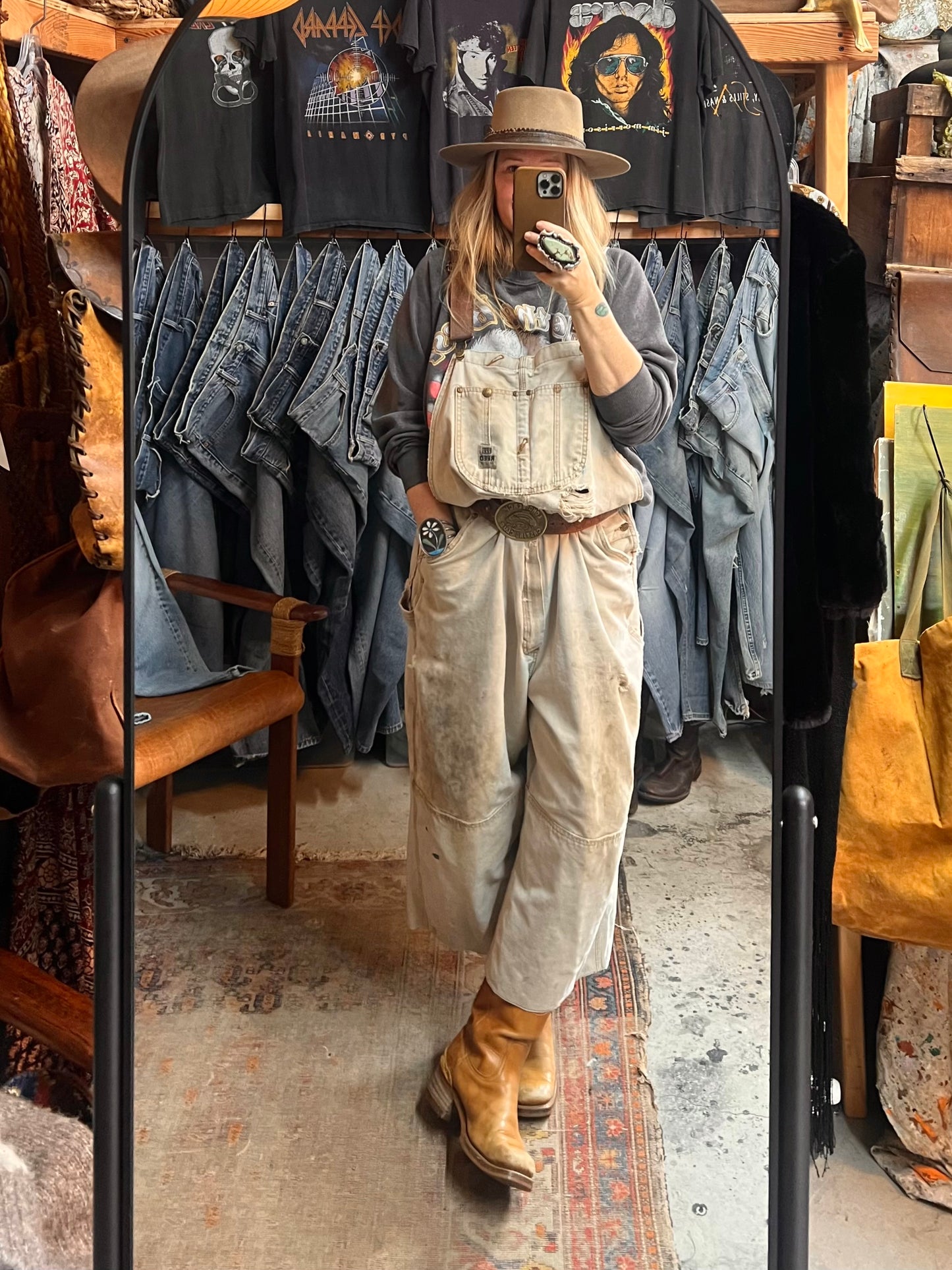 Vintage Heavily Distressed Oversized Double Knee Reed Canvas Overalls 52