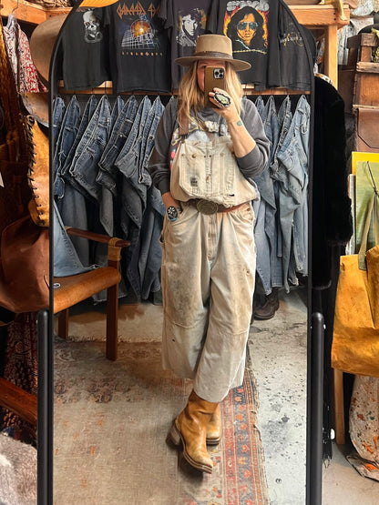 Vintage Heavily Distressed Oversized Double Knee Reed Canvas Overalls 52