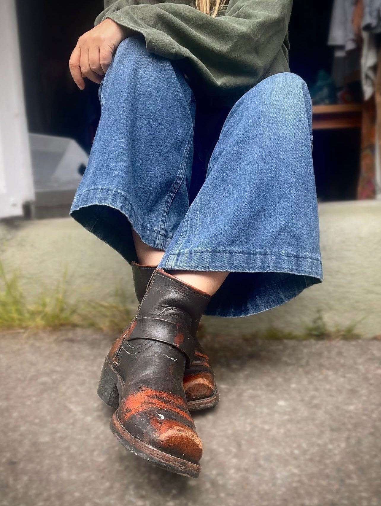Vintage Frye Harness Ankle Zip Boots Distressed 8.5