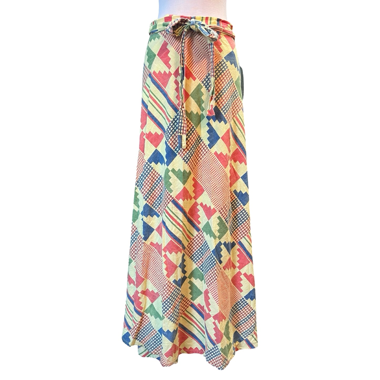 Vintage 70’s Cotton Aztec Print Wrap Maxi Skirt O/S