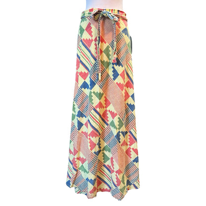 Vintage 70’s Cotton Aztec Print Wrap Maxi Skirt O/S